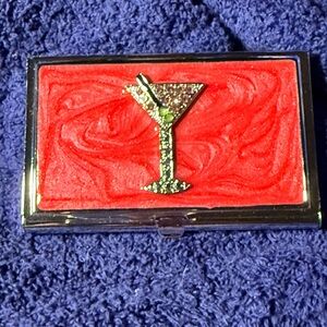 Red Business Card Holder with Martini Glass Design